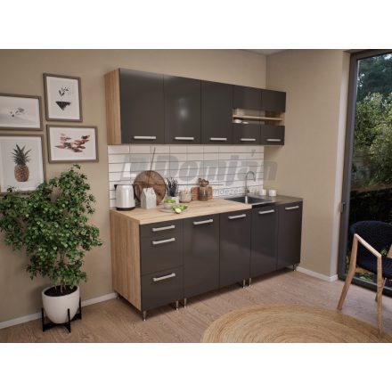 Léna magasfényű konyha 200 cm antracit